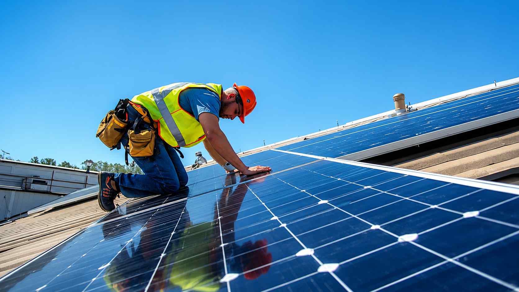 Solar technician on rooftop